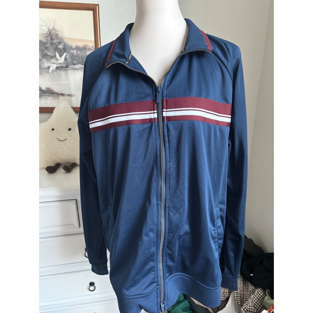 Track Jacket Vintage Style Navy Blue Retro Athletic Full Zip Mens Large L 42-44
